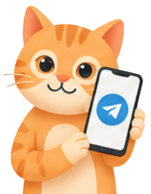 拿著顯示 Telegram 手機的 CAT-able 貓咪角色